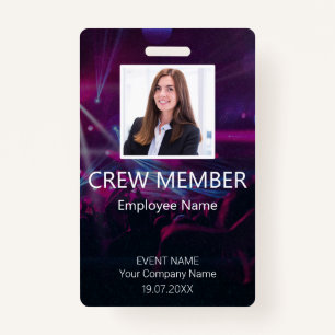 Tarjeta De Identificación Personalizado Crew Member Event Purple Badge