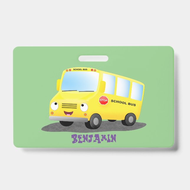 Tarjeta De Identificación Personalizado de autobús escolar alegre y amarillo (Front)