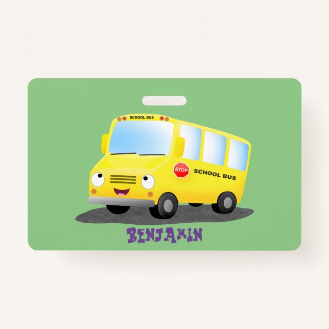 Tarjeta De Identificación Personalizado de autobús escolar alegre y amarillo (Anverso)