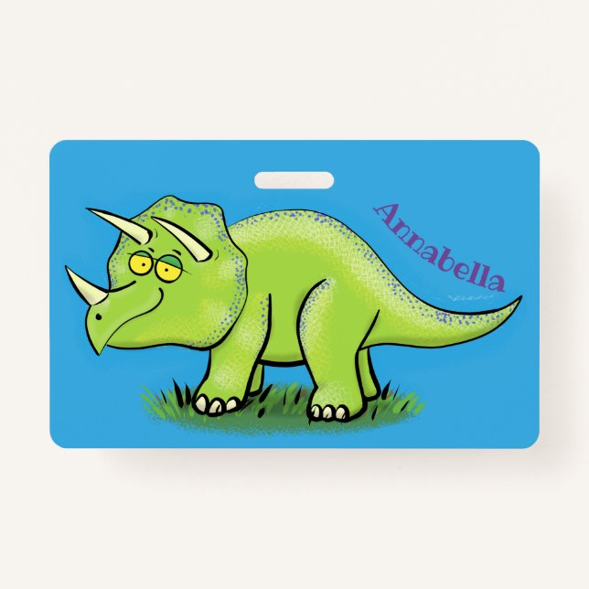Tarjeta De Identificación Personalizado de dinosaurios de triceratops verde  (Anverso)