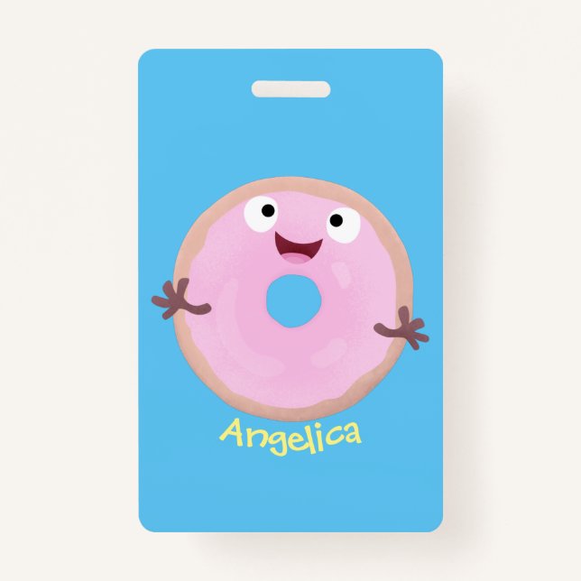 Tarjeta De Identificación Personalizado de donut rosa alegre y brillante (Anverso)