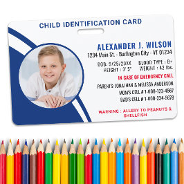 Tarjeta De Identificación Personalizado de identificación del niño ID de eme