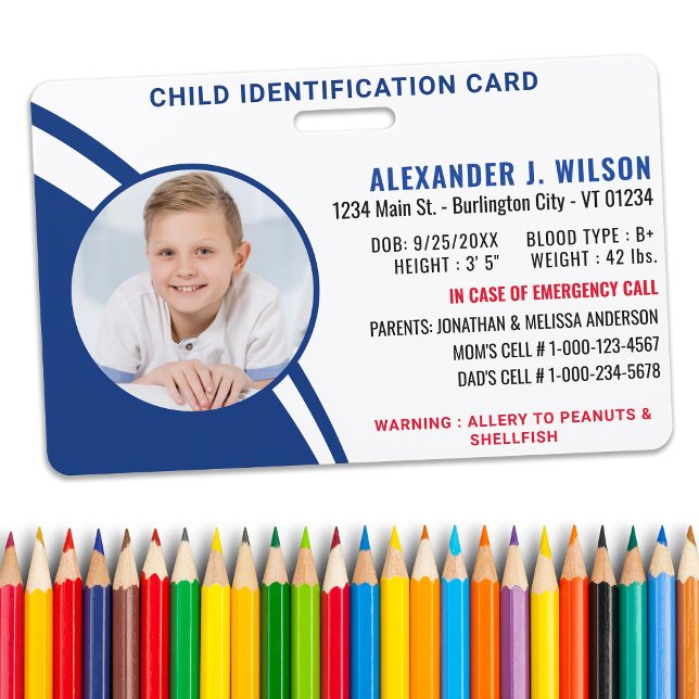 Tarjeta De Identificación Personalizado de identificación del niño ID de eme (Subido por el creador)