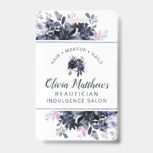 Tarjeta De Identificación Personalizado de la Marina Nocturna Floral