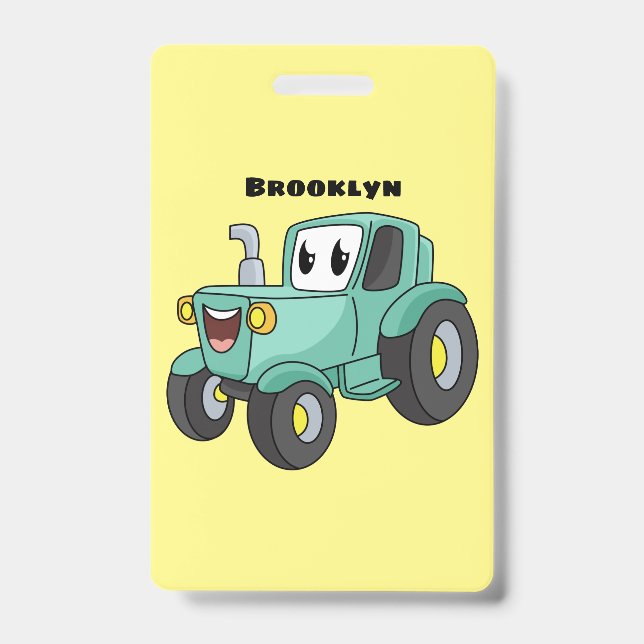 Tarjeta De Identificación Personalizado de tractores verde feliz (Parte frontal)