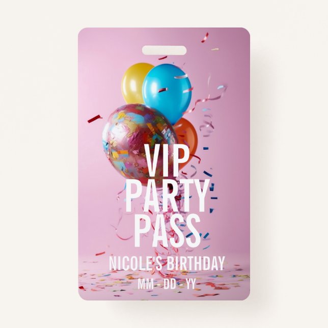 Tarjeta De Identificación PERSONALIZADO del Pase de Cumpleaños VIP (Anverso)