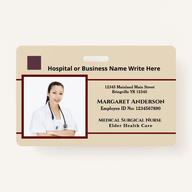 Tarjeta De Identificación Personalizado del Servicio de Enfermeras Hospitala (Anverso)
