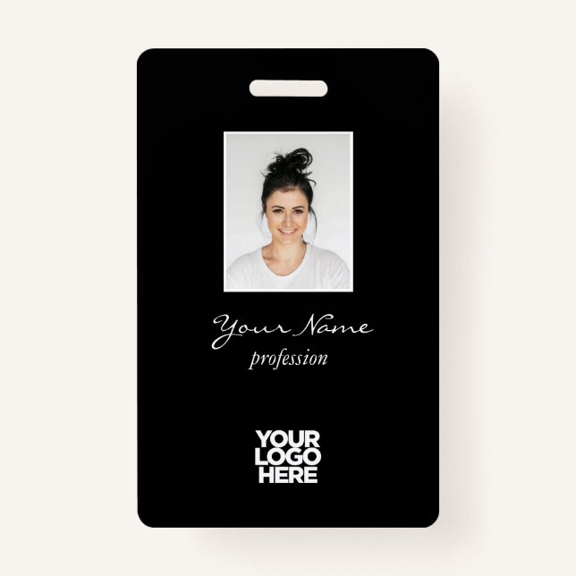 Tarjeta De Identificación Personalizado Elegant Employee Photo, BarCode, Log (Anverso)