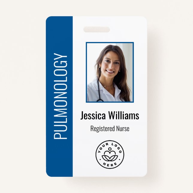 Tarjeta De Identificación Personalizado Empleado Foto Blue White Medical ID  (Anverso)