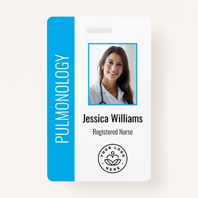 Tarjeta De Identificación Personalizado Empleado Foto Blue White Medical ID  (Anverso)
