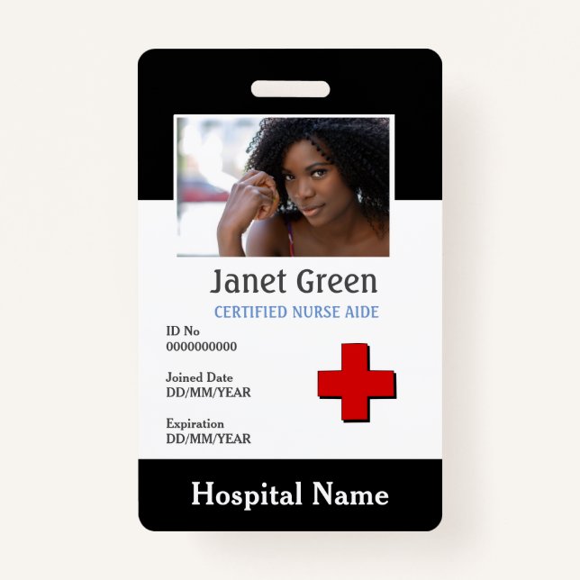 Tarjeta De Identificación Personalizado Empleado Foto Enfermera Médica ID (Anverso)