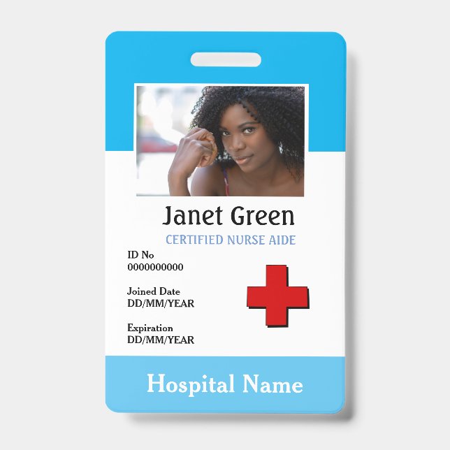 Tarjeta De Identificación Personalizado Empleado foto Enfermero Médica Nombr (Parte frontal)