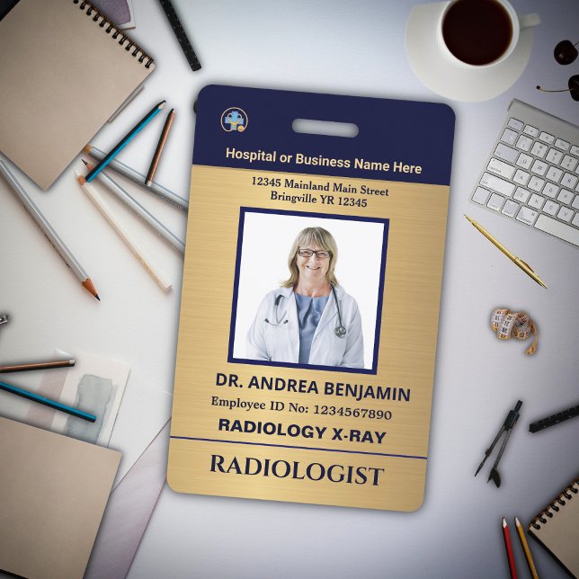 Tarjeta De Identificación Personalizado Empleado Foto Logo Bar Código de bar (Modern ID Identification Hospital Doctor Employee Photo Custom Card Badge)