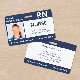 Tarjeta De Identificación Personalizado Empleado Foto Navy Blue Medical ID