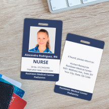 Personalizado Empleado Foto Navy Blue White Medica