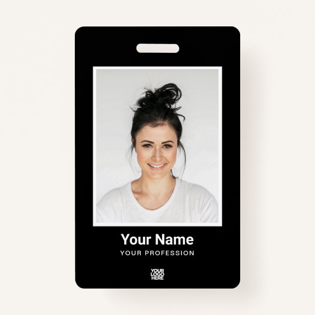 Tarjeta De Identificación Personalizado Empleado negro gran foto, código de  (Anverso)