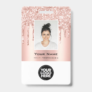 Tarjeta De Identificación Personalizado Empleado Purpurina Drips Rosa Nombre