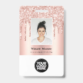 Tarjeta De Identificación Personalizado Empleado Purpurina Drips Rosa Nombre