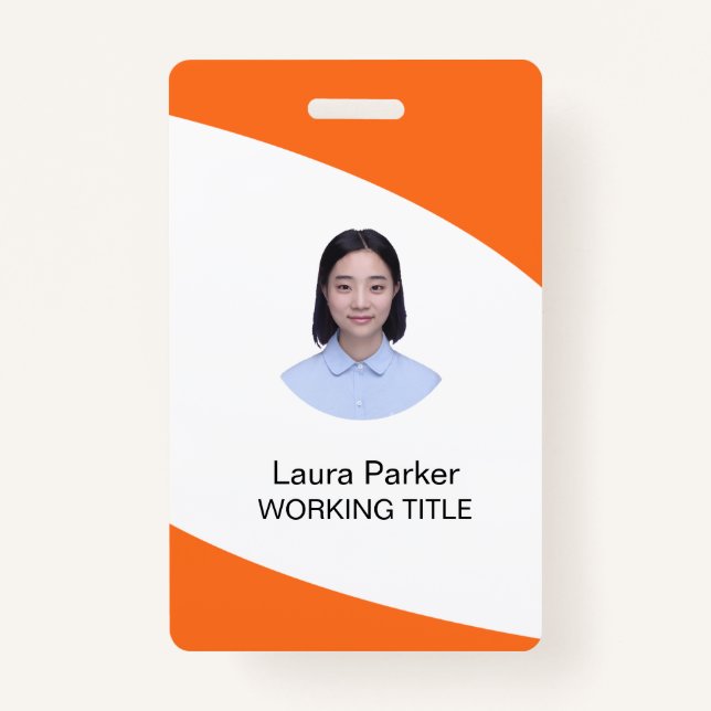 Tarjeta De Identificación Personalizado Empresario Naranja de texto fotográf (Anverso)