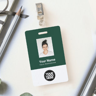 Tarjeta De Identificación Personalizado Foto de empleado verde oscuro, códig