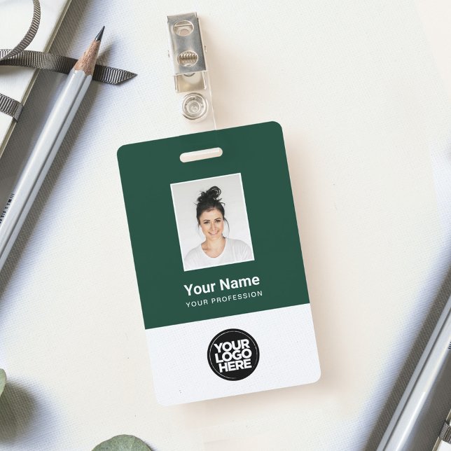 Tarjeta De Identificación Personalizado Foto de empleado verde oscuro, códig (Subido por el creador)
