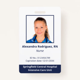 Tarjeta De Identificación Personalizado Foto de foto de hospital azul blanco