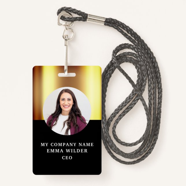 Tarjeta De Identificación Personalizado Foto ID Metallic Gold Black (Anverso son cordón)