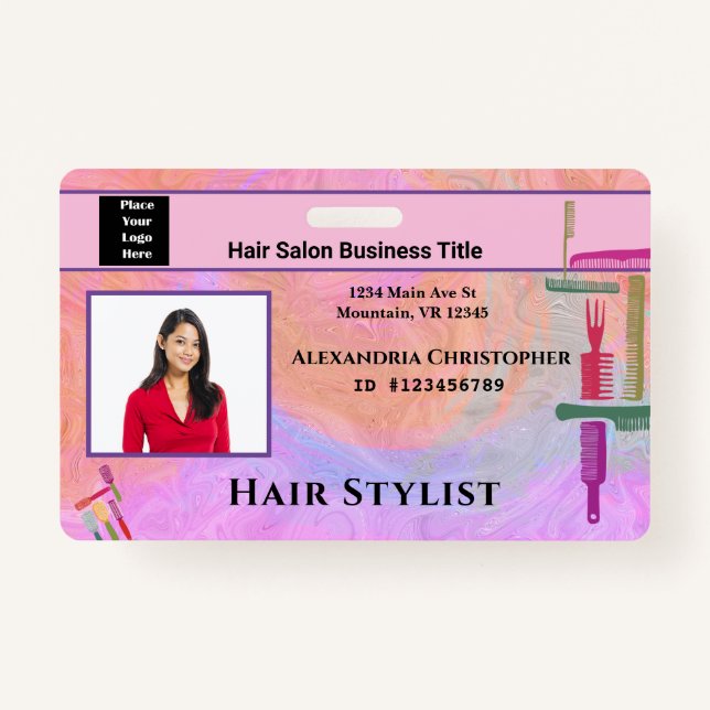 Tarjeta De Identificación Personalizado fotográfico Hair Stylist de la tarje (Anverso)