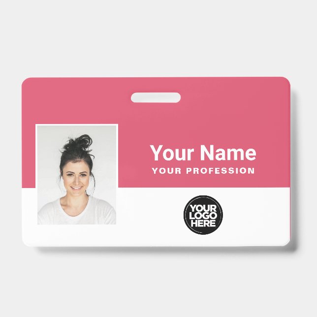 Tarjeta De Identificación Personalizado Girly Pink Employee Logo ID Lanyard (Parte frontal)