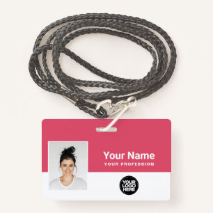 Tarjeta De Identificación Personalizado Girly Pink Employee Logo ID Lanyard