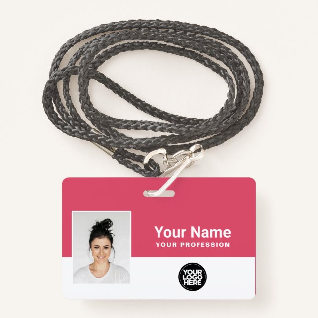 Tarjeta De Identificación Personalizado Girly Pink Employee Logo ID Lanyard (Anverso son cordón)