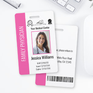 Tarjeta De Identificación Personalizado Hospital Médico Foto Empleado Rosado