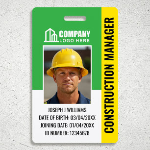 Tarjeta De Identificación Personalizado Id. de sitio de construcción Logotip