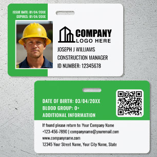 Tarjeta De Identificación Personalizado Id. de sitio de construcción Logotip