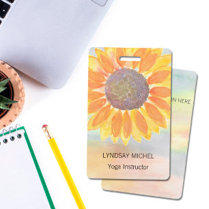 Tarjeta De Identificación Personalizado Instructor de Yoga Girasol