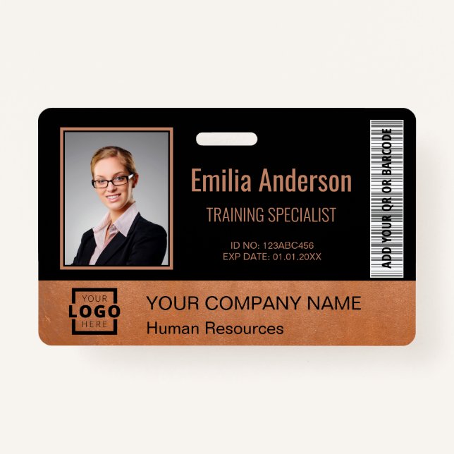 Tarjeta De Identificación Personalizado Logotipo de negocio Copper fotográfi (Anverso)