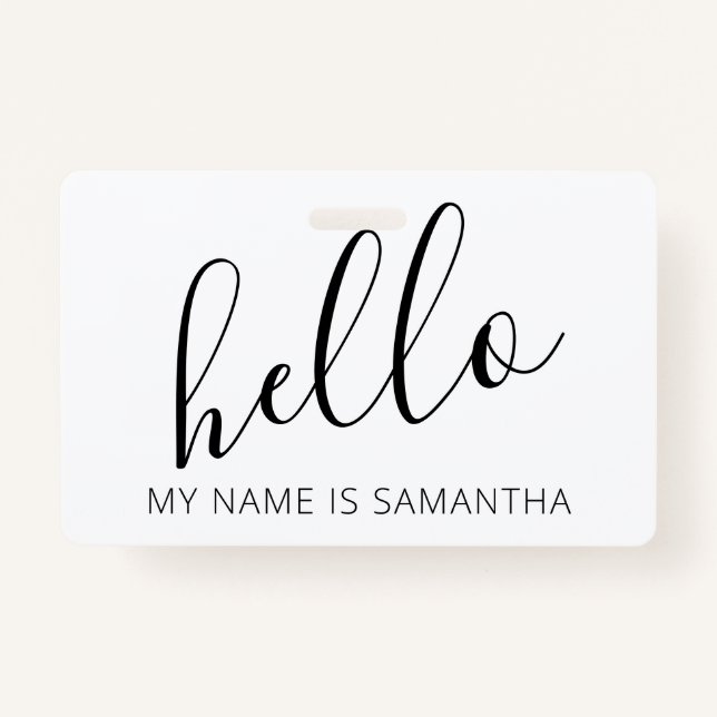Tarjeta De Identificación Personalizado Modern Hello Name (Anverso)