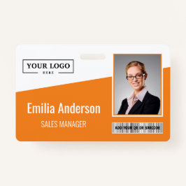 Tarjeta De Identificación Personalizado Naranja de fotografía de empleado co