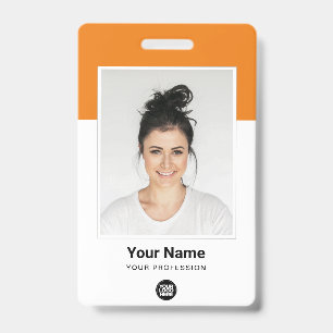 Tarjeta De Identificación Personalizado Naranja Empleado foto grande, código