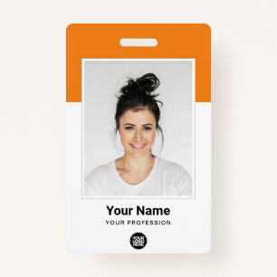 Tarjeta De Identificación Personalizado Naranja Empleado foto grande, código