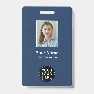 Tarjeta De Identificación Personalizado Navy Blue Employee Photo ID Logo Bad