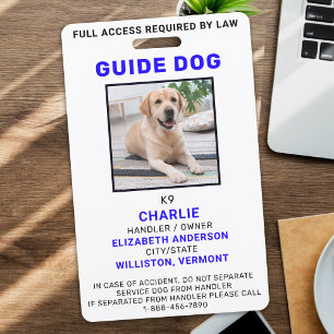 Tarjeta De Identificación Personalizado Photo Guide Dog Service Dog ID Badge