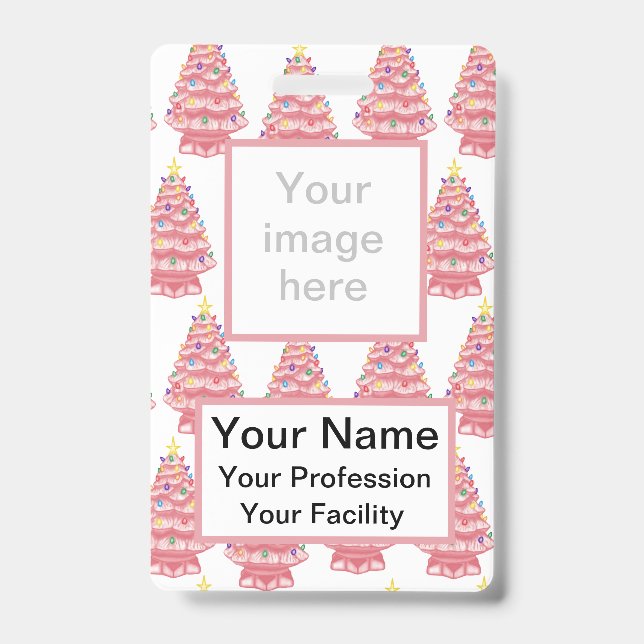 Tarjeta De Identificación Personalizado Pink Ceramic Xmas Trees Badge (Anverso)