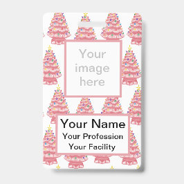 Tarjeta De Identificación Personalizado Pink Ceramic Xmas Trees Badge