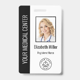 Tarjeta De Identificación Personalizado profesional médico foto y texto negr