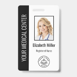 Tarjeta De Identificación Personalizado profesional médico foto y texto negr
