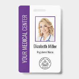 Tarjeta De Identificación Personalizado profesional médico foto y texto púrp