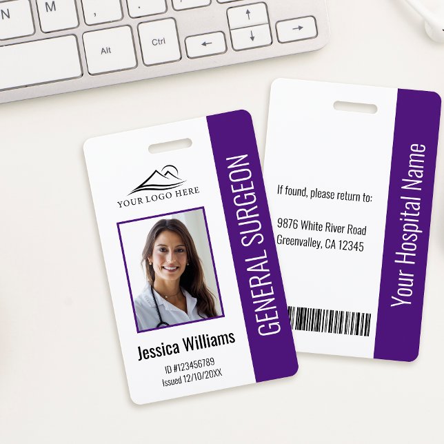 Tarjeta De Identificación Personalizado profesional médico foto y texto púrp (Subido por el creador)