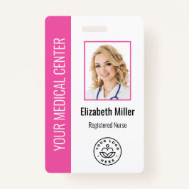 Tarjeta De Identificación Personalizado profesional médico Foto y texto rosa