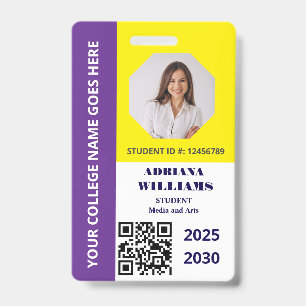 Tarjeta De Identificación Personalizado Púrpura Escuela Universidad Estudian